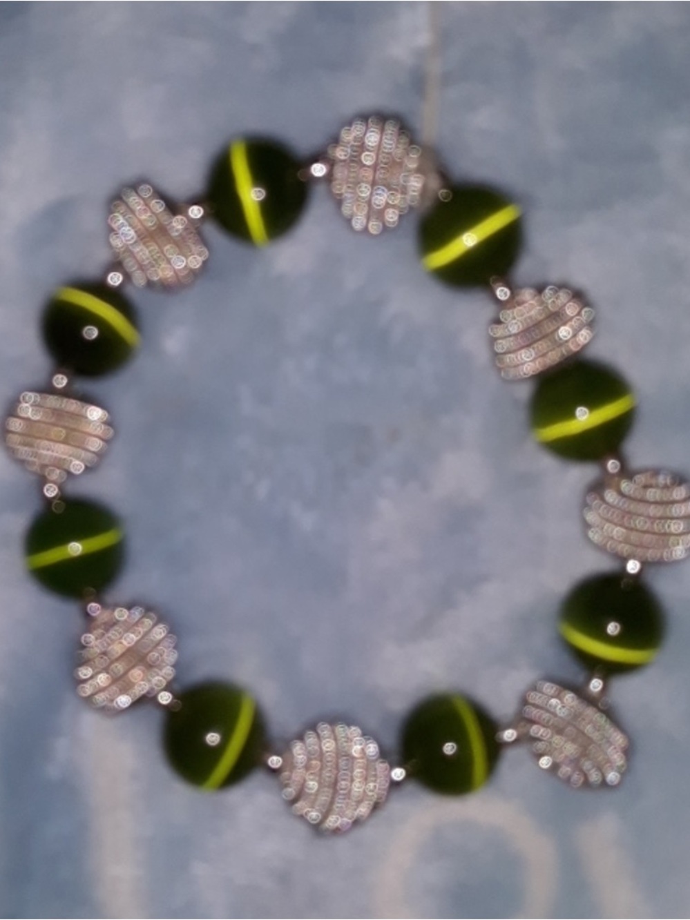 Hand crafted Bracelet Silver Irish green tiger stone Silver Bead Stretch NEW NWT